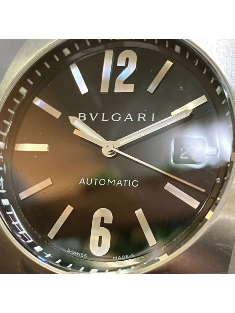 Bvlgari Ergon Watch SS Leather Automatic Winding Black Dial